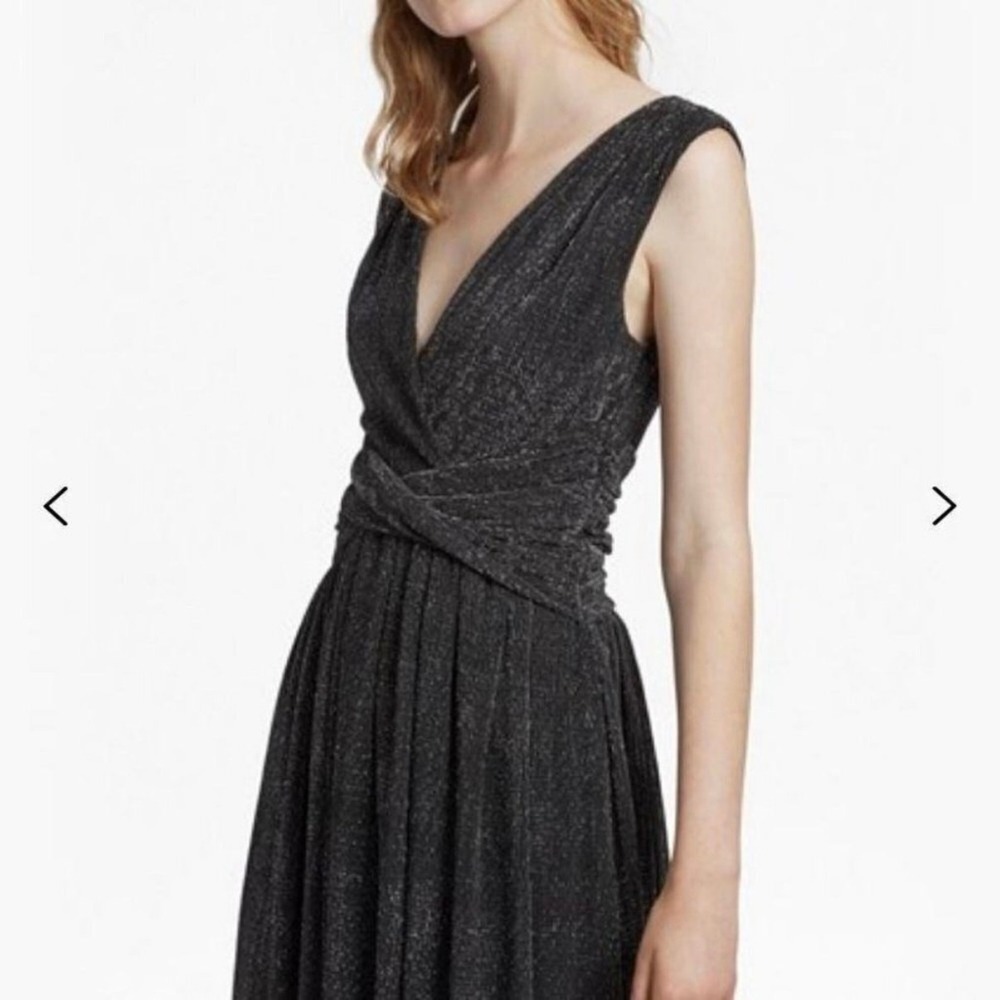 French Connection Marcelle Metallic V Neck Dress Charcoal Silver Size 6 NWT